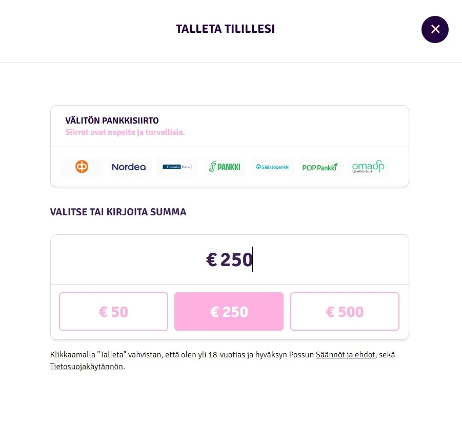 Rekisteröityminen Possu Casinolle